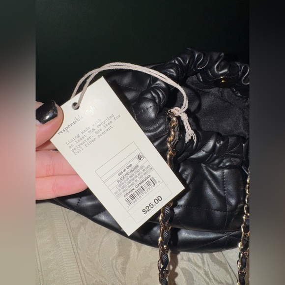 A New Day Black Quilted Drawstring Bag with Gold Chain - Picture 5 of 5